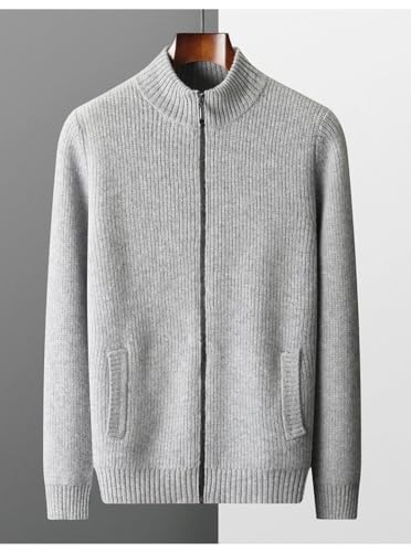 Men Zipper Pocket 100 Percent Wool Cardigan Men's O Collar Sweater Warm Loose Casual Zipper Thickened Cardigan2