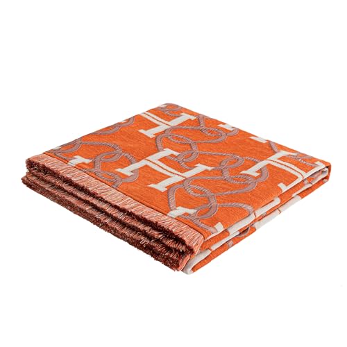 TOPWEAVE Modern Letter H Throw Blanket for Couch Luxury Chain Pattern Jacquard Weighted Blanket with Fringe Chenille Soft Cozy Blanket for Sofa Bed Living Room Chic Home Decor(52x 72 Orange)