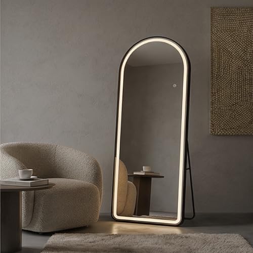 Image of The Artment Black Halo Arch LED Full-Length Unbreakable Mirror,Modern Floor Mirror with Touch Sensor,Dimmable Lighting,Slim Metal Frame, Freestanding or Wall-Leaning (160 x 50 CM)