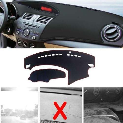 Dashboard Cover Leather Dash Cover Mat Pad Center Console Protector Sun Dash Mat for Mazda 3 2010 2011 2012 2013 Black