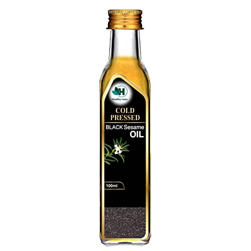 Image of Healthy Roots Cold Pressed Black Sesame Oil (Virgin, Chekku /Ghani) - Wood Pressed Black Sesame Oil for cooking (100ml)