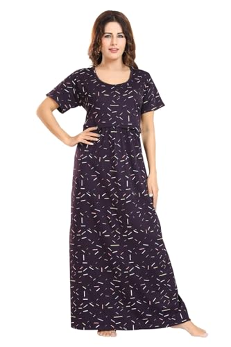 Image of Fabme Women's Full Length Printed Pre and Post Pregnancy Pure Cotton Nursing Nightdress Nighty