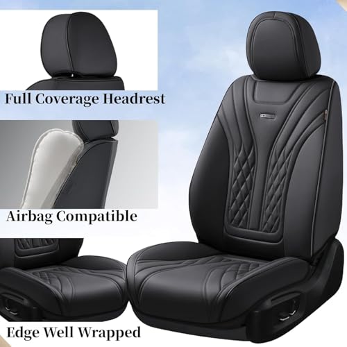 Image of Coverado Car Seat Covers Full Set, 5 Seats Front Seat Cover and Back Seat Covers for Cars, Automotive Seat Covers Nappa Leather Waterproof Seat Covers, Car Seat Protectors Universal for Cars Black