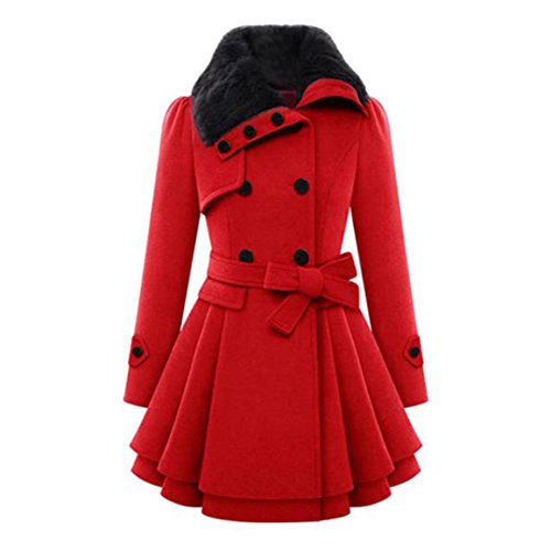 Abrigo Mujer,Grueso Abrigo Mujeres Elegante Chaqueta Abrigos de Invierno (L, Rojo)