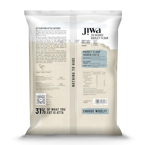 Image of Jiwa 30 Degree Barley Flour /Atta | Patented Cold Pressed Flour | Slow Ground | High Fiber | Jau Atta | 900 g (Pack of 3)