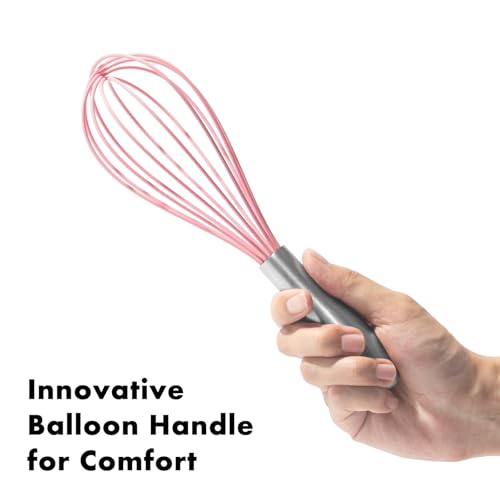 Image of OYV 10-Inch Pink Silicone Whisk, Heat Resistant 480F Kitchen Whisk with Stainless Steel Ergonomic Handle, Non-Scratch for Nonstick Cookware, Dishwasher Safe, Perfect for Blending, Cooking & Beating