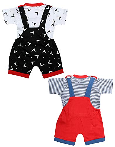 Image of babeezworld dungaree for Boys & Girls casual printed pure cotton-Pack of 2 (9101990001175; Multi Colour)