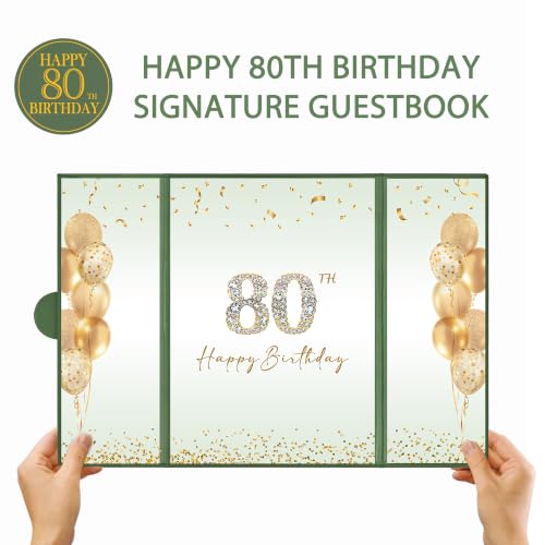 Image of DARUNAXY Green & Gold Happy 80th Birthday Alternative Signature Guest Book