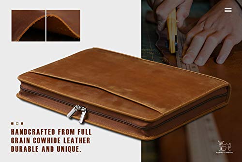 Gavarnie Genuine Leather Business Portfolio Padfolio Folder With Zipper For Men, Men's Leather Padfolio Folder For 13" Laptop, Business Portfolio With Letter Size Notepad, Graduation Gift，Brown #TOP1