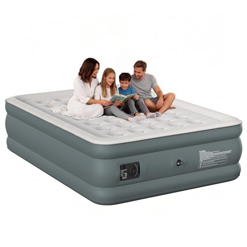 Canpsky Queen Air Mattress with Built-in Pump, 18 Raised Inflatable Air Mattress, 800 lbs Max Honeycomb Comfortable Air Bed with Storage Bag, for Camping, Home and Guest Use