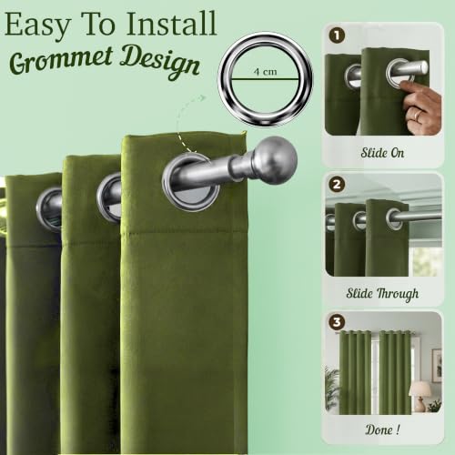 Image of 100% Blackout Window Curtains, 5 Feet, Solid Design, Faux Silk, Thermal Insulated, Noise Reducing Eyelet Door Curtain with Tie Back for Living Room & Bedroom, 115x150cm, Pack of 1 - Green