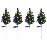 4 Packs Solar Christmas Tree Garden Stake Lights, Xmas Tree Solar Yard Landscape Path Lights, Outdoor Waterproof Christmas Pathway Lights for Decoration Pathway Garden Patio Yard Patio