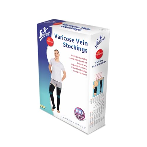 Image of Flamingo Premium Varicose Vein Stockings | Medical Compression Stockings for Varicose Veins & Swelling | Compression Socks for Men & Women | Size - Small | 1 Pair |