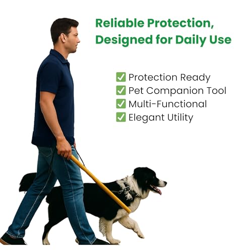 Image of Bamboo Dog Walking Stick 66cm (25mm) Matte Gold - Lightweight Splinter-Free Dog Training & Control Stick with Wrist Strap - Pet Safety & Walk Management Aid