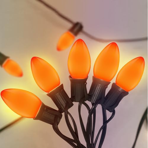 Image of GOOTHY C7 LED Outdoor Halloween Lights 25Ft Orange Halloween Decoration String Lights with 27 Shatterproof Orange LED Bulbs, Hanging Outdoor Patio Lights for Christmas Party Patio Wedding Holiday