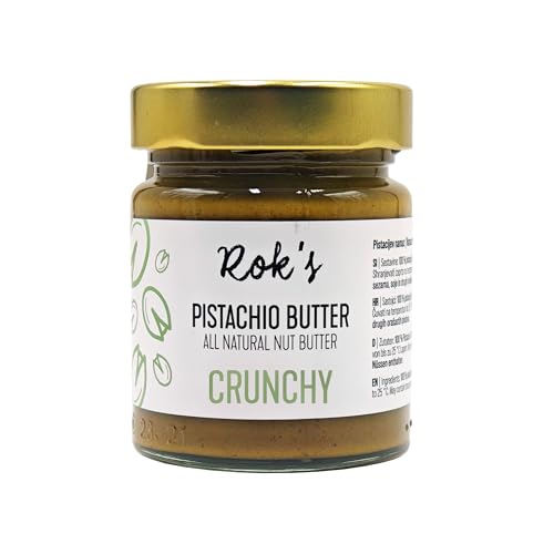 Roks Pistazienmus knusprig 200g Premium-Genuss im Glas | 100% Pistazienpaste | Vegan Keto | Für Brot Eis Smoothies Kuchen Desserts & kreative Rezepte