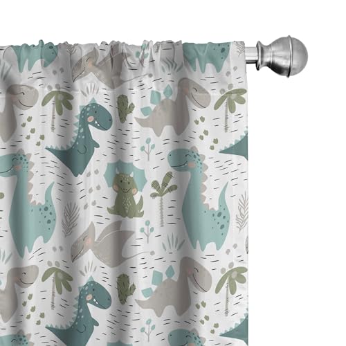 ABAKUHAUS Infantil Juego de 2 Paños Cortinas, Sonriendo Dinosaurios bebé, Tratamiento de Ventana para Habitación y Dormitorio, 150 cm x 175 cm, Blanco Seafoam Dimgray