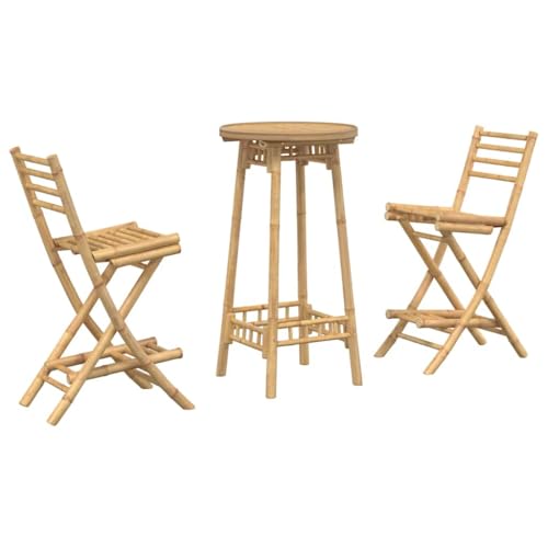 vidaXL Ensemble de bar d'extérieur 3 pièces pliable en bambou, ensemble de bar de jardin, table et chaises de bar en plein air, table et tabourets de bar en...