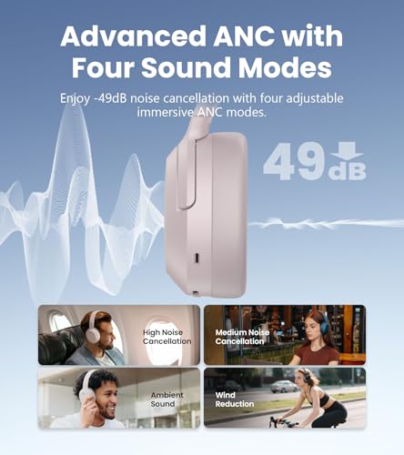 Image of Edifier W820NB Plus Gen 2 Wireless Over-Ear Noise Cancelling Headphone, -49 dB ANC, LDAC Hi-Res Audio, 88H Playtime, Spatial Sound, AI Clear Calls, Bluetooth V6.1 & Multipoint - Smoky Pink