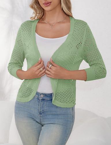 Image of REDHOTYPE Women's 3 /4 Sleeve Cardigan Open Front Cropped Shrugs Summer Hollowed Lightweight Cardigans Sweater (S-XL)