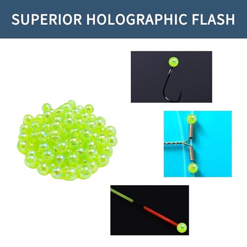 BRBASAP 50pcs 6mm Fishing Beads Freshwater Beads for Fishing Rigs Holographic Fishing Beads Lures Rigs Baits Freshwater and Saltwater Tackle for Trout Redfish and More Micro Beads Fishing Line Beads