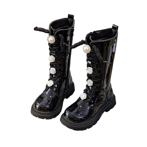 Girls Knee High Fashion Riding Boots Side Zipper Combat Boots Lace Up Chunky Low Heel Tall Winter Boot