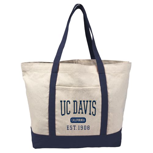 Campus Lab UC Davis Aggies Established Date Canvas Tote Bag With External Pocket Reusable Shoulder Bag for Shopping Beach Navy