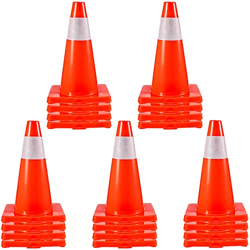 VEVOR 20Pack 18' Traffic Cones, Safety Road Parking Cones PVC Base, Orange Traffic Cone with Reflective Collars, Hazard Construction Cones for Home Traffic Parking