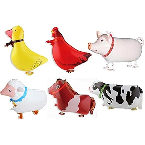 GUGELIVES Walking Animal Balloons Foil Farm Animals Balloon Airwalker Set For Birthday Party BBQ Parties Décor Decoration (Pony,Duck,Rooster,Cow,Pig,Sheep) (6 Pack) Cover