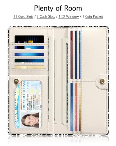 Image of Nipichsha Womens Wallet, RFID Slim Wallets for Women, Thin Ladies Credit Card Holder Purse, Cute Leather Bifold Clutch Billfold with 11 Card Slots & ID Window, Black White Leaf
