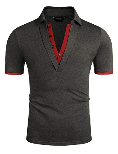 COOFANDY Men Fashion Polo Shirts Casual Cotton Polo Shirt Short Sleeve Sport Shirts Grey