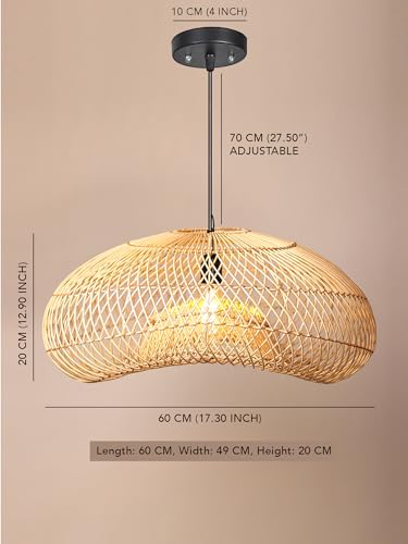 Image of Habere India-All the Cultures Fabricating India Ceiling Lamps for Living Room | Pendant Lights for Bedroom | Bamboo Hanging Lamp for Living Room (Medium - L:60 x W:49 x H:20 cm)
