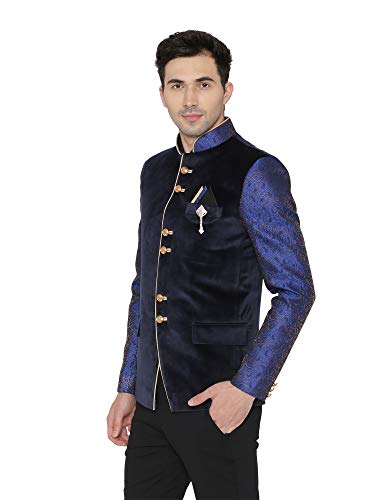 WINTAGE Men's Velvet Casual and Festive Indian Jodhpuri Grandad Bandhgala Blazer2