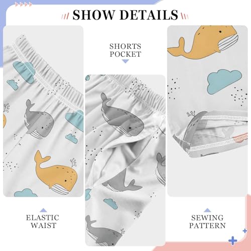 Pajama Pants Lounge Sleep PJ Bottoms Sleepwear Elastic Waist Drawstring S Whale4