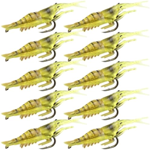 Kit 10 Isca Artificial Camarão Silicone Aromatizada Anzol Pesca