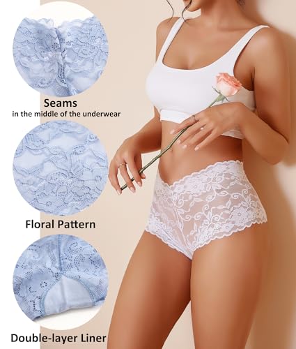 Women Underwear Lace Boy Shorts V-Waist Lightweight Seamless Panties3