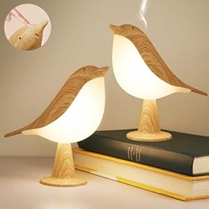 2 Cute Bird Table Lamps Combo,Rechargeable Cordless Lamp with 3 Color Temperature and Adjustable Brightness,Small Desk Lights for Bedroom Nightstand Bedside Table – Wood Tone