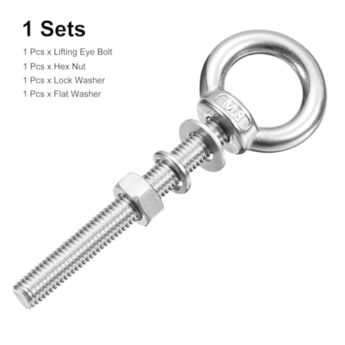 Image of uxcell Lifting Eye Bolt, 1 Set M8 x 60mm Eye Bolt with Nut Washer 304 Stainless Steel Shoulder Lifting Ring Eye Bolt for Hanging Item