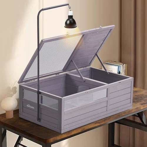 AIvituvin Tortoise Habitat House Indoor, Wooden Tortoise House Reptile Enclosure Outdoor Amphibians Cage for Gecko Lizard Snake