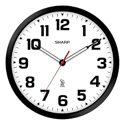 Sharp Atomic Analog Wall Clock 12 Black Stylish Frame Sets Automatically Battery Operated Easy to