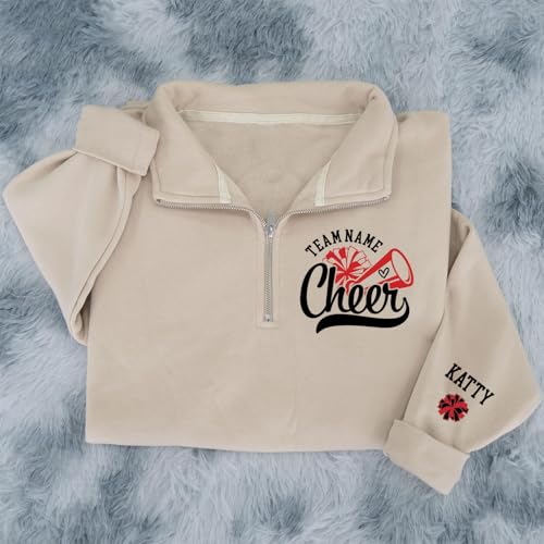 Personalized Cheer Quarter Zip Sweatshirt, Custom Cheer Mom Pullover with Name, Team Jacket for Women3