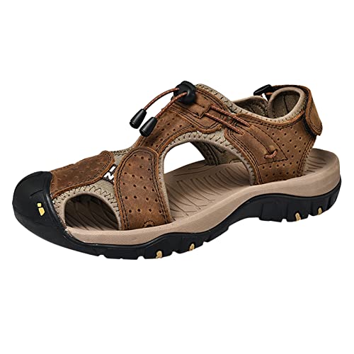 Generisch Sandalias de senderismo para hombre con plantilla, sandalias de trabajo cómodas de piel natural para pies descalzos, deportivas y al aire libre, sandalias de senderismo de verano, sandalias