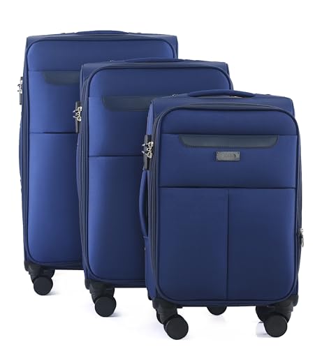 IZOD Liam Soft Shell Lightweight Expandable 360 Dual Spinning Wheels Combo Lock 28", 24", 20" 3 Piece Luggage Set (Navy)2