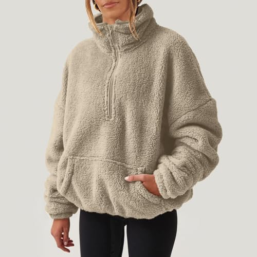 KONG JIMFAN Teddyjacke Damen Stillpullover 3 In 1 Jacke Daunenweste Softshelljacke Steppmantel Mädchen Kurz Trenchcoat Strickjacke Lang(Khaki,M)