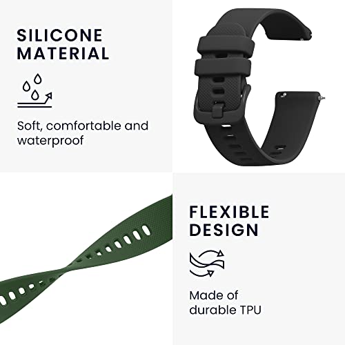 kwmobile 2x Straps for Garmin Venu Sq Music/Sq Watch Strap - Silicone Replacement Watch Strap Set - Replacement Bands Black/Dark Green - Image 3