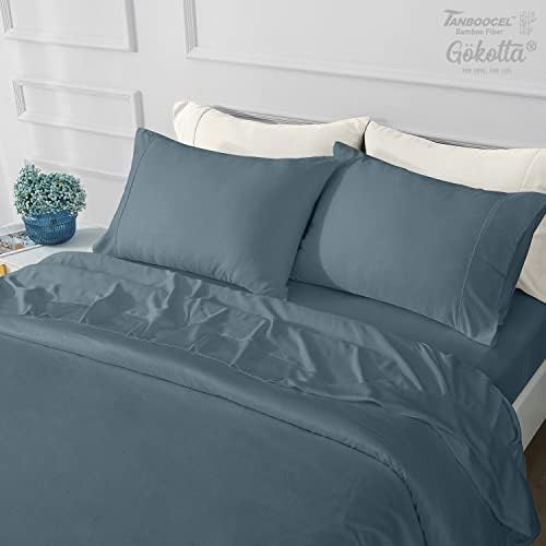 GOKOTTA 100% Bamboo Sheets King Size, Bed Sheet & Pillowcase Sets - 4 Piece, Ultra Soft | Silky | Cooling Bedding Sheets & Pillowcases for Hot Sleeper (King, Blue)