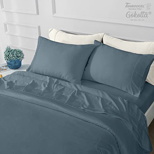 Gokotta 100% Bamboo Sheets King Size, Bed Sheet & Pillowcase Sets - 4 Piece, Ultra Soft | Silky | Cooling Bedding Sheets & Pillowcases For Hot Sleeper (King, Blue) #TOP1