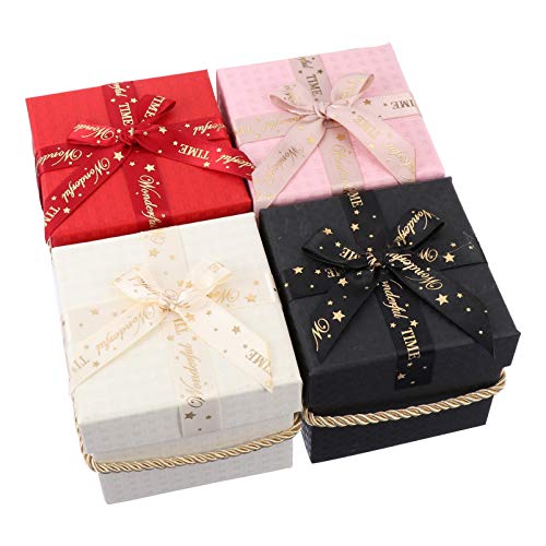 KALLORY 4pcs Christmas Festival Packaging Box Square Wrapping Box for Candies and Treats Colors Reusable Design for Holiday Gifting and Storage