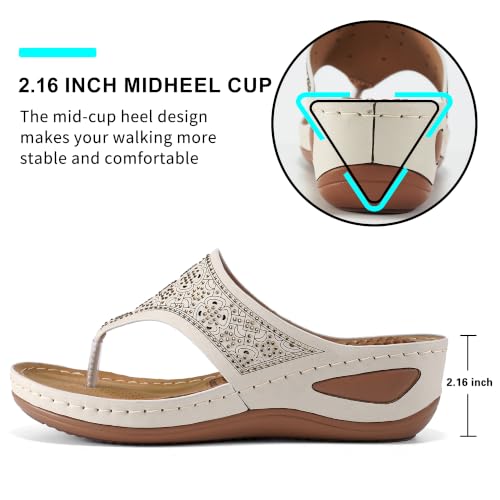 Image of Ecetana Wedge Sandals for Women Comfortable Casual Stylish Flip Flops | Soft Cushion Orthopedic Slip On Platform Thong Sandals with Lightweight Non Slip 2.16 Inch Heel for Summer Walking