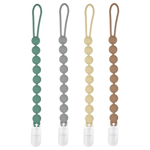 Image of MINMUNJIU Silicone Pacifier Clip Holder, 4 Pack One Piece Soft Flexible Binky Clips Pacifier Holder Clip for Boys, Birthday Christmas Shower Gift